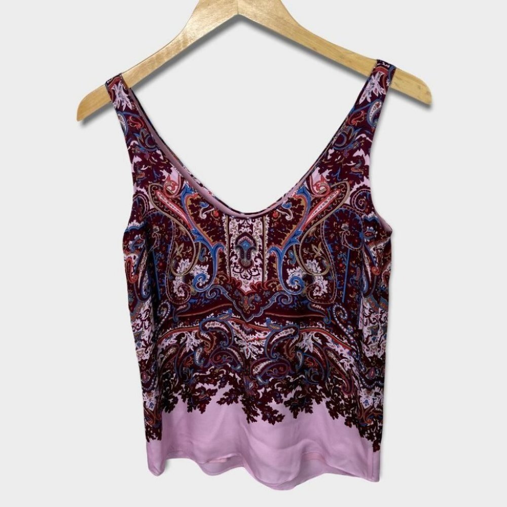 J Crew 100% Silk Bohemian Cate Camisole Tank Top Size 00 Pink‎ Purple HIMYM Boho - Picture 6 of 15